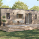 Moderne Prestige Cottage lodge ved Camping Seasonova Les Marguerites med træterrasse og havemøbler