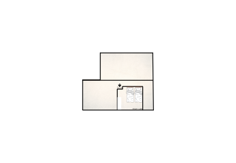 Photo d'un plan de chambre à un lodge, présentant la disposition des lits et des murs de façon minimaliste.