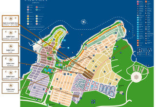 Mapa del camping Valkanela con ubicaciones de las tiendas safari Easyatent marcadas en el plano.