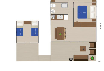 Plattegrond van Safari tent Bella Vista met sanitair en airco op Camping Valkanela, Kroatië.