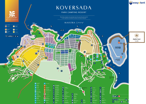 Mapa del Resort Koversada en Croacia, mostrando la ubicación de la Safari Tent Luxury y servicios del camping.
