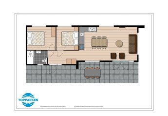 Plan du Special Wellness Module (Spa), tiny house au Holiday Park Gelloo, Pays-Bas, avec deux chambres.
