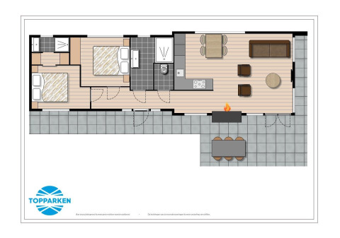 Plano del lodge Collosseo Wellness en Résidence Valkenburg, Países Bajos, con dormitorios, cocina y patio exterior.