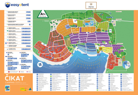 Mappa del Camping Cikat in Croazia con la posizione della Safari Tent Lodge e i servizi disponibili.