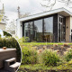 Nature Lodge Wellness (Spa) al Park Westerkogge nei Paesi Bassi con lodge moderno e vasca idromassaggio esterna.