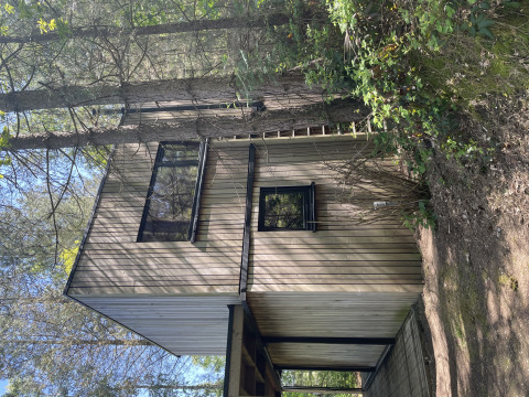 Modern cabin called Comfort Sweet Wellness at Cosy Cabins, nestled in the Limburg forest in Belgium.