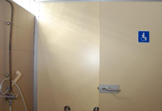 Accessible shower with support bar and handheld shower at Flower Camping La Davière Plage, Pays de la Loire.
