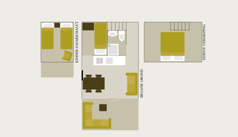 Plan du Tiny Safari House au parc De Boshoek, montrant chambres, salon et salle de bain du lodge safari.