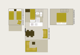Plan du Tiny Safari House au parc De Boshoek, montrant chambres, salon et salle de bain du lodge safari.