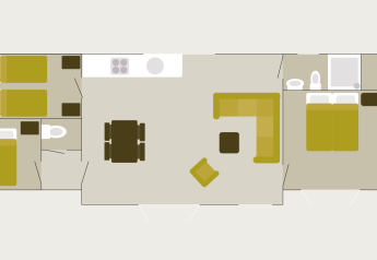 Floor plan of Veluwe Villa with sauna at Holiday park De Boshoek in the Netherlands, showing all room layouts.