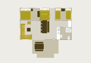 Plattegrond van een safaritent genaamd Safari House bij Vakantiepark De Boshoek in Nederland, met kamers.