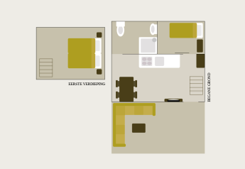 Plattegrond van een luxe safarilodge tent op vakantiepark De Boshoek, Nederland, met twee verdiepingen en voorzieningen.