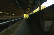 En mørk lade med åbne sider hos Feather Down De Brabantse Hei, en feriefarm i Nord-Brabant, Holland.