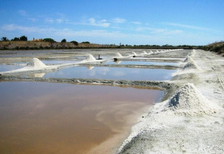Vasche di evaporazione del sale e mucchi di sale a Flower Camping Les Ilates, Nouvelle-Aquitaine, Francia.