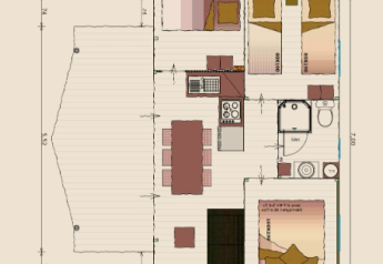 Plano del Ecolodge Cotton Confort en Flower Camping L'Ile d'Offard, Francia, mostrando la distribución y medidas.