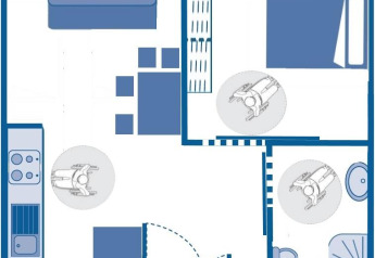 Floor plan of an accessible cottage at Flower Camping Les Ilates in France, designed for wheelchair users.