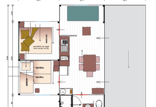 Plantegning af Cotton Flower Canvas Lodge ved Flower Camping La Plage med soveværelser og terrasse