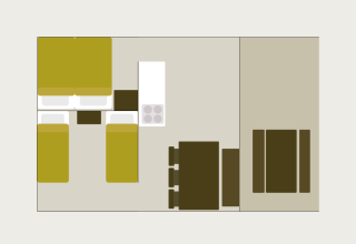 Plan de la tente Safari au Holiday park De Boshoek aux Pays-Bas, avec lits, table et cuisine.