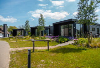 Vakantiechalet Comfort+ bij Vakantiepark De Wiedense Meren in Nederland, moderne lodges in het groen.