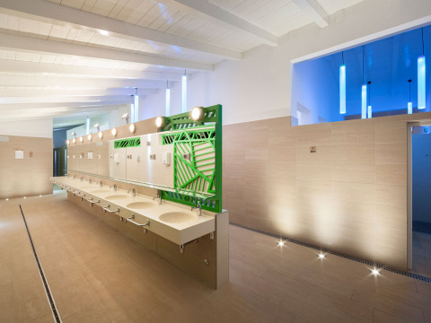 Modern and spacious bathroom at Aminess Planet Camping Sirena holiday park in Istria, Croatia.