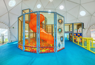 Indoor play area with colorful ball pit and slide at Maro Home, Valamar Camping Lanterna, Croatia.