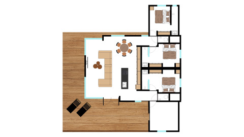 Plattegrond van Forest Lodge Deluxe in Holiday Park BreeBronne, Nederland, met drie slaapkamers.