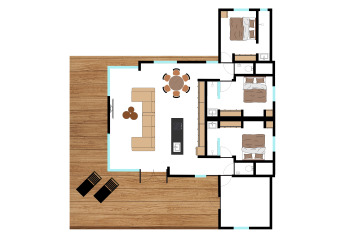 Plattegrond van Forest Lodge Deluxe in Holiday Park BreeBronne, Nederland, met drie slaapkamers.