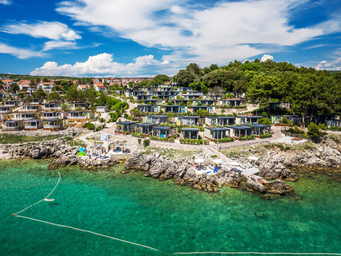 Lungomare Chalet with spectacular seaview at Valamar Camping Ježevac, Croatia, seen from above.