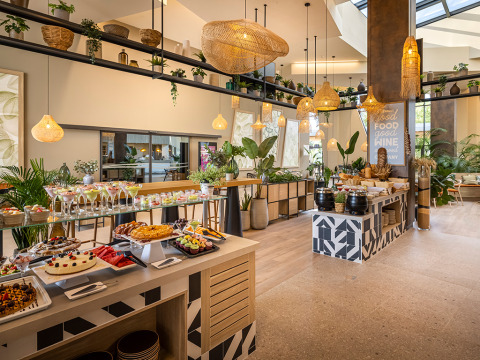 Modern buffet area at Valamar Camping Istra, Croatia, stylishly decorated and filled with delicious dishes.