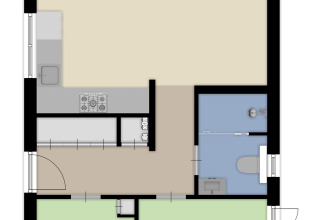 Plan du lodge Heidehof 5 personnes à Bospark Ede, Pays-Bas, montrant cuisine, salle de bain et chambres.