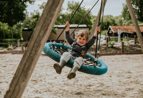 Niño en gran columpio - Camping Si-Es-An - Balkbrug, Overijssel, Países Bajos