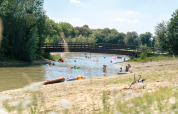 Beach near swimming water with bridge - Camping Betteld Zelhem - Zelhem, Achterhoek, Gelderland, Netherlands