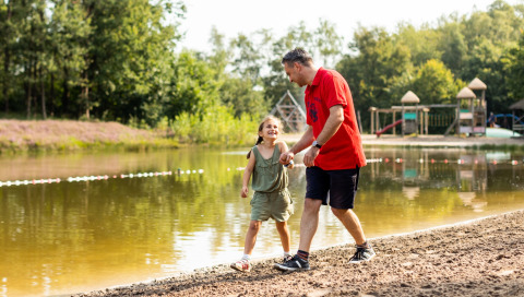 Father and daughter at swimming pond - Baalse Hei - Turnhout, Antwerp, Belgium