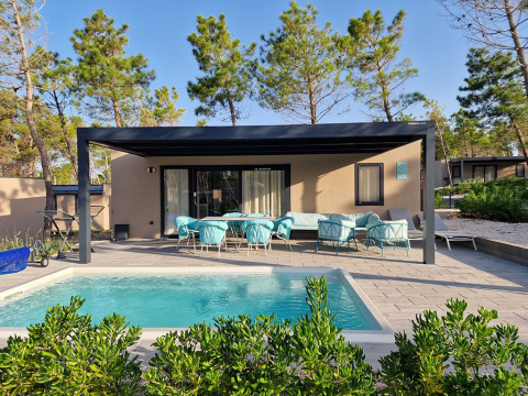 Modern bungalow with private pool and outdoor lounge area at Aminess Style Camping Avalona Resort, Croatia