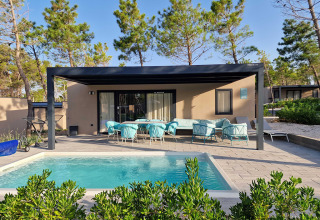 Modern bungalow with private pool and outdoor lounge area at Aminess Style Camping Avalona Resort, Croatia