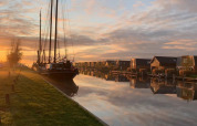 Zonsopkomst huisjes aan het water - Tusken de Marren - Akkrum, Friesland, Nederland