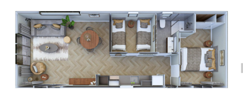Floor plan of Loevestein Deluxe lodge with hot tub at Veluwepark de Bosgraaf in the Netherlands.