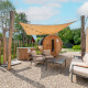Outdoor lounge with barrel sauna and hot tub at Water lodge 6 Deluxe, Hofparken Wiltershaar, Netherlands
