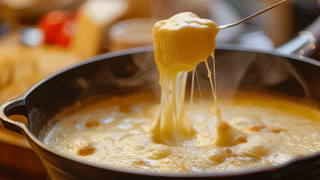 Fondue savoyarde crémeuse, spécialité de Les Chalets Huttopia Champagny en Vanoise, en Auvergne-Rhône-Alpes.