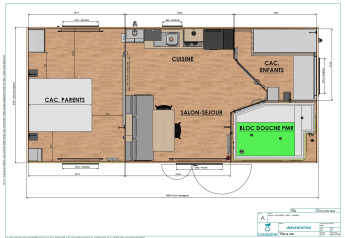 Grundriss der Premium Stacaravan PRM mit zwei Schlafzimmern und barrierefreiem Bad bei Camping Monplaisir in Frankreich.