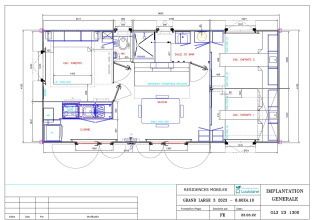 Plano de la caravana Premium Stacaravan con 3 dormitorios en Flower Camping Monplaisir, Francia, diseño detallado.