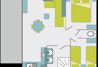 Planimetria del Cottage Premium al Flower Camping Au Bois Des Biches in Francia, con la disposizione delle stanze.