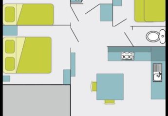 Planimetria della cabina Cottage Premium al Flower Camping Au Bois Des Biches con camere e cucina.