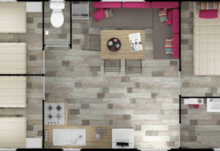 Floor plan of Premium Wooden Mobile Home 33m² at Flower Camping La Canadienne showing three bedrooms.