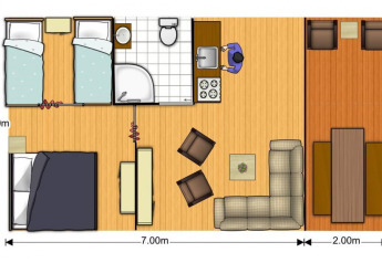 Floor plan of Safari tent Nomad at Campsite 't Geuldal in the Netherlands, showing full interior layout.