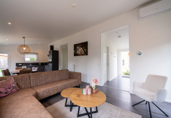 Sala de estar moderna en Schaelsbergerbosch - Tuinhuis & Sauna, Resort Mooi Bemelen, Países Bajos.