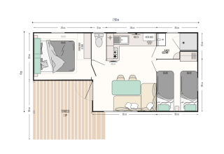 Plano de la cabaña Cottage Next XL Country en Trasimeno Glamping Resort, Italia, mostrando la distribución.