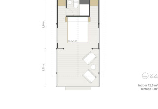 Plattegrond van de Glamping Couple safaritent bij Wecamp Cabo de Gata, Spanje, 12,5 m² binnenruimte.