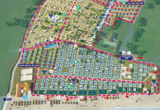 Mappa del campeggio Baška in Croazia con aree di soggiorno, servizi e accessi alla spiaggia indicati.