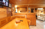 Cozy living area in Holiday home Susanne 58 qm, Germany, with wood paneling, TV, and a sofa.